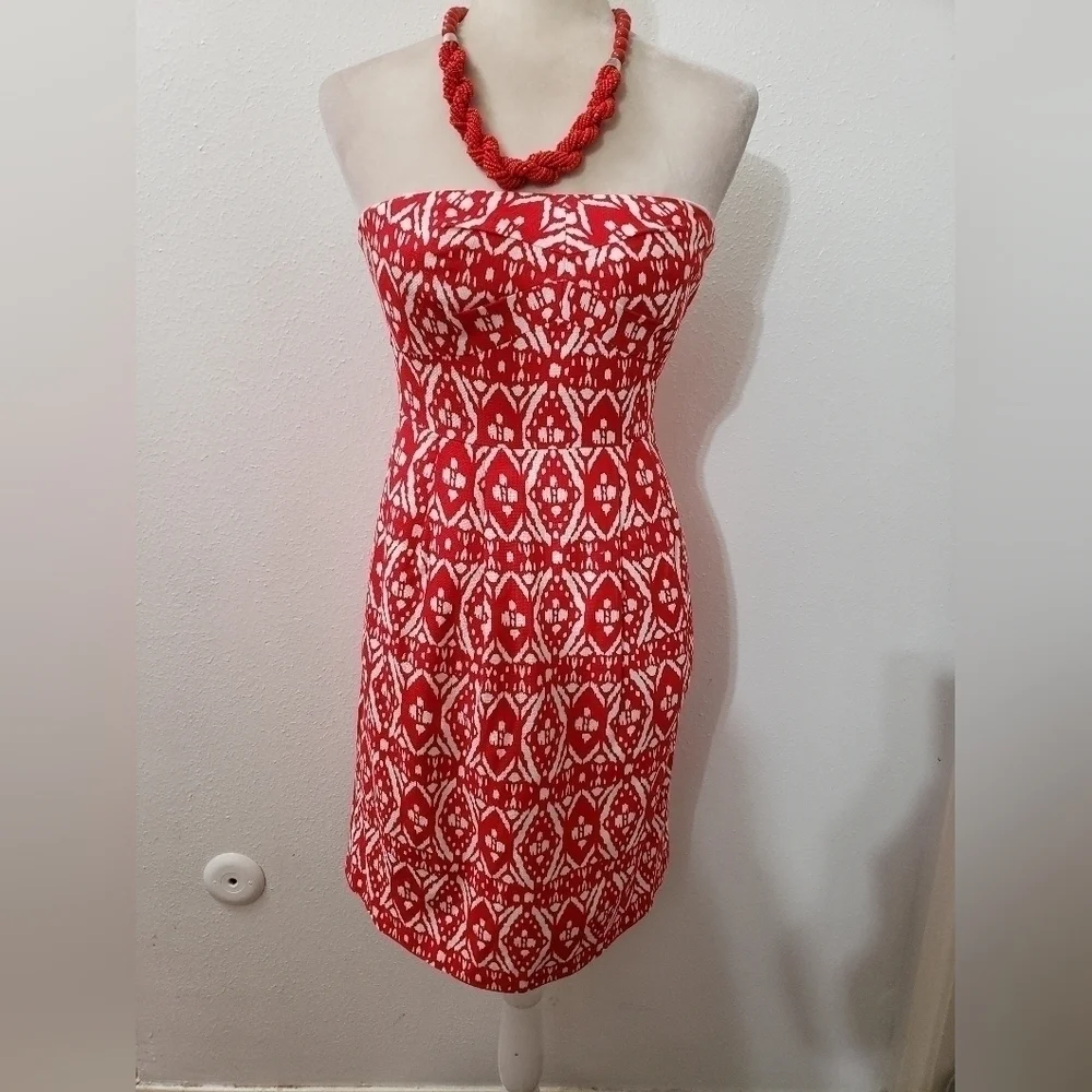 j crew red strapless dress J Crew Red Maxi Notched Strapless Dress